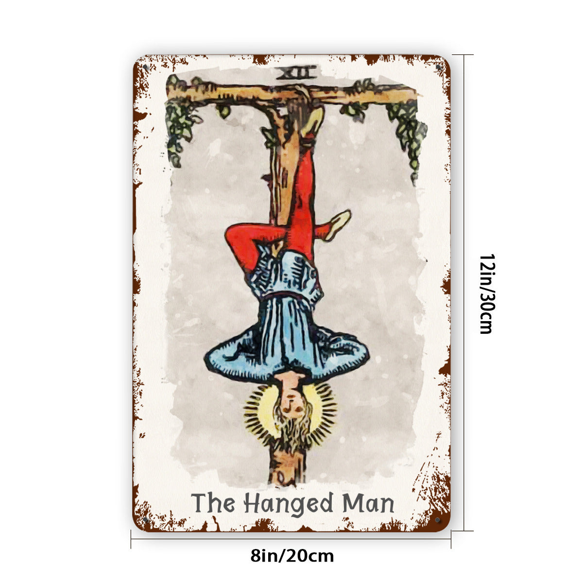 Tin Sign Of The Hanged Man Tarot Card Painting • Major Arcana Waite-Style Cards Vintage Metal Print  • Apollo Tarot Design Shop