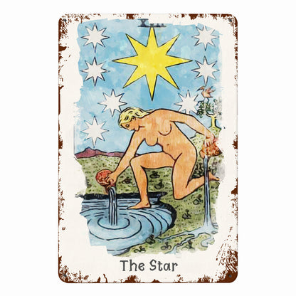 Tin Sign Of The Star Tarot Card Painting • Major Arcana Waite-Style Cards Vintage Metal Print • Apollo Tarot Design Shop