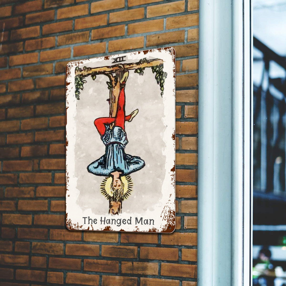 Tin Sign Of The Hanged Man Tarot Card Painting • Major Arcana Waite-Style Cards Vintage Metal Print  • Apollo Tarot Design Shop