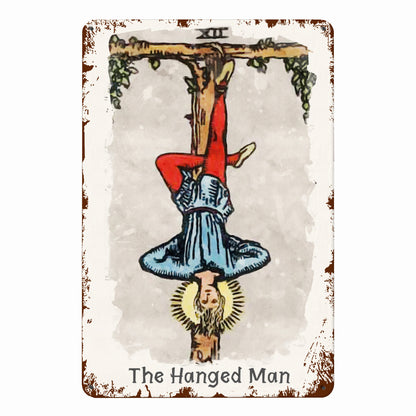 Tin Sign Of The Hanged Man Tarot Card Painting • Major Arcana Waite-Style Cards Vintage Metal Print  • Apollo Tarot Design Shop