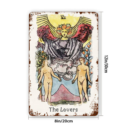 Tin Sign Of The Lovers Tarot Card Painting • Major Arcana Waite-Style Cards Vintage Metal Print • Apollo Tarot Design Shop