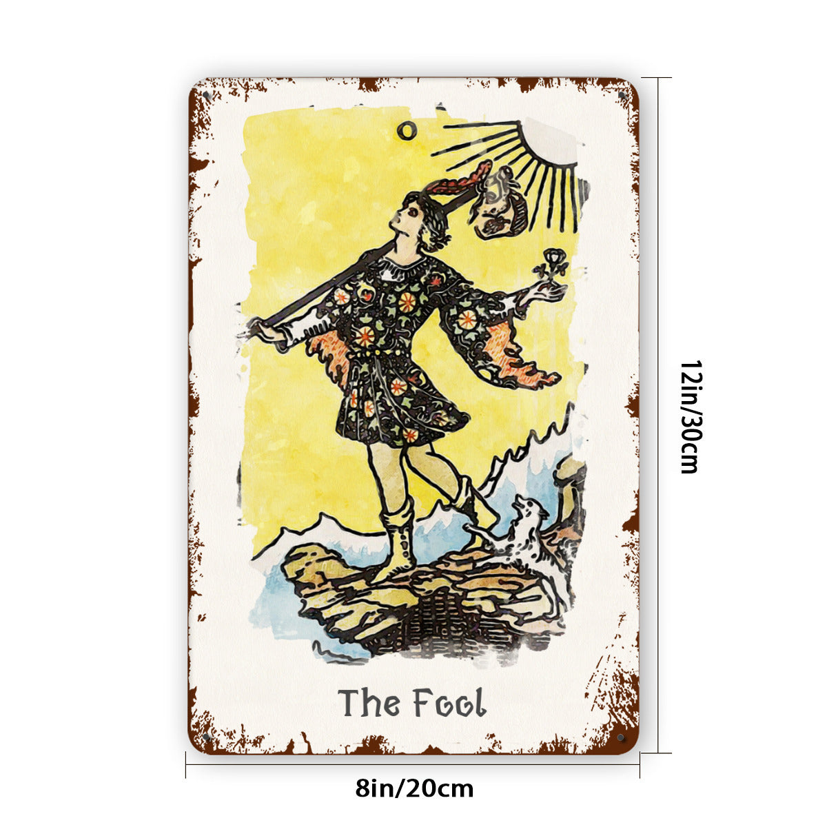 Tin Sign Of The Fool Tarot Card Painting • Major Arcana Waite-Style Cards Vintage Metal Print