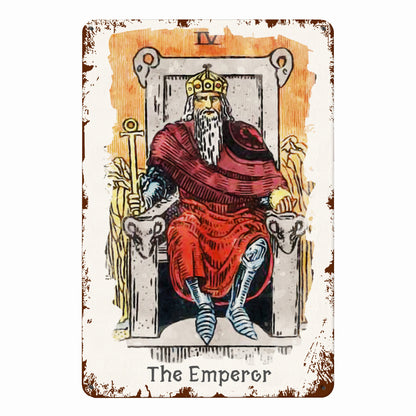 Tin Sign Of The Emperor Tarot Card Painting • Major Arcana Waite-Style Cards Vintage Metal Print • Apollo Tarot Design Shop