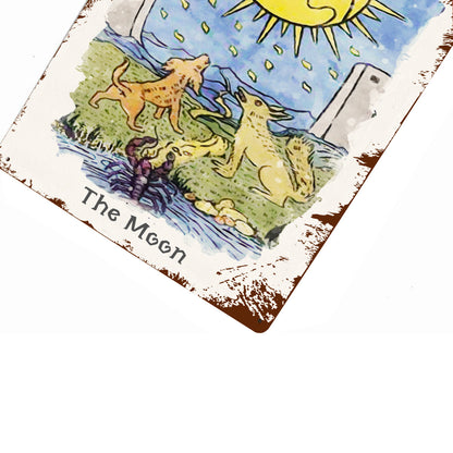 Tin Sign Of The Moon Tarot Card Painting • Major Arcana Waite-Style Cards Vintage Metal Print • Apollo Tarot Design Shop