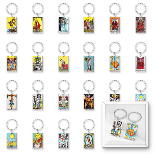 Tarot Card Keychain • Collectable Colored Waite-Style Cards Keyring With Engraved Stainless Steel Pendants • Apollo Tarot Shop