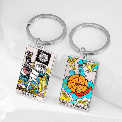 Tarot Card Keychain • Collectable Colored Waite-Style Cards Keyring With Engraved Stainless Steel Pendants • Apollo Tarot Shop