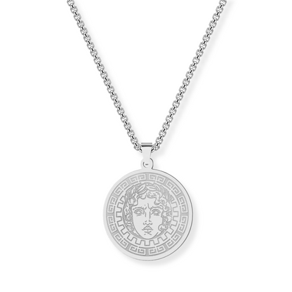 Apollo & Medusa Necklace • Ancient Greek Mythology Stainless Steel Round Pendant • Roman God Of Sun Charm • Gorgon Pagan Worship Jewelry • Apollo Tarot Shop