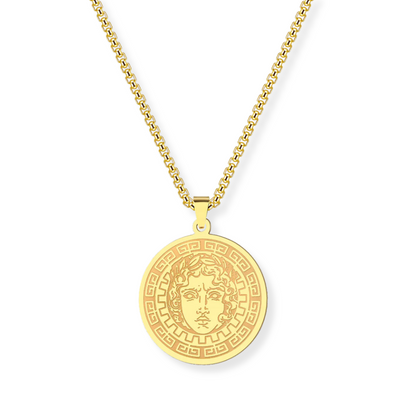 Apollo & Medusa Necklace • Ancient Greek Mythology Stainless Steel Round Pendant • Roman God Of Sun Charm • Gorgon Pagan Worship Jewelry • Apollo Tarot Shop