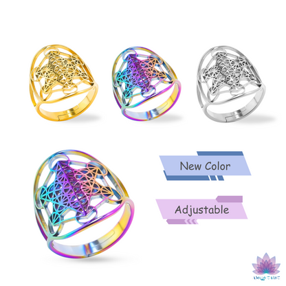 Archangel Metatron Cube Adjustable Ring • Silver-Gold-Rainbow Colored Stainless Steel Angel Sacred Geometry Jewelry For Spiritual Men & Women • Occult Witchy Accessory Gift • Apollo Tarot Shop