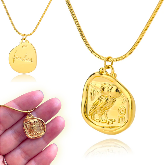 Athena Owl Coin Necklace | Ancient Greek Tetradrachm Choker | Athenian AOE Letters Carved Pendant | Freedom Jewelry Amulet | Apollo Tarot Shop