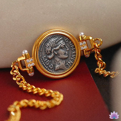 Bonus Eventus Roman Coin Bracelet ⚬ Success Amulet Ancient Silver Denarius Replica Pendant ⚬ BON. EVENT. LIBO. Double-Sided Embossed Roman Republic Jewelry