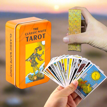 Classic Waite Tarot Cards Deck In Tin Box + Guidebook For Beginners + Gilded Edge Card • Fortune Telling Party Game • Witchy Gift For Friend • Apollo Tarot Shop