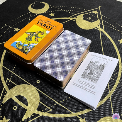 Classic Waite Tarot Cards Deck In Tin Box + Guidebook For Beginners + Gilded Edge Card • Fortune Telling Party Game • Witchy Gift For Friend • Apollo Tarot Shop