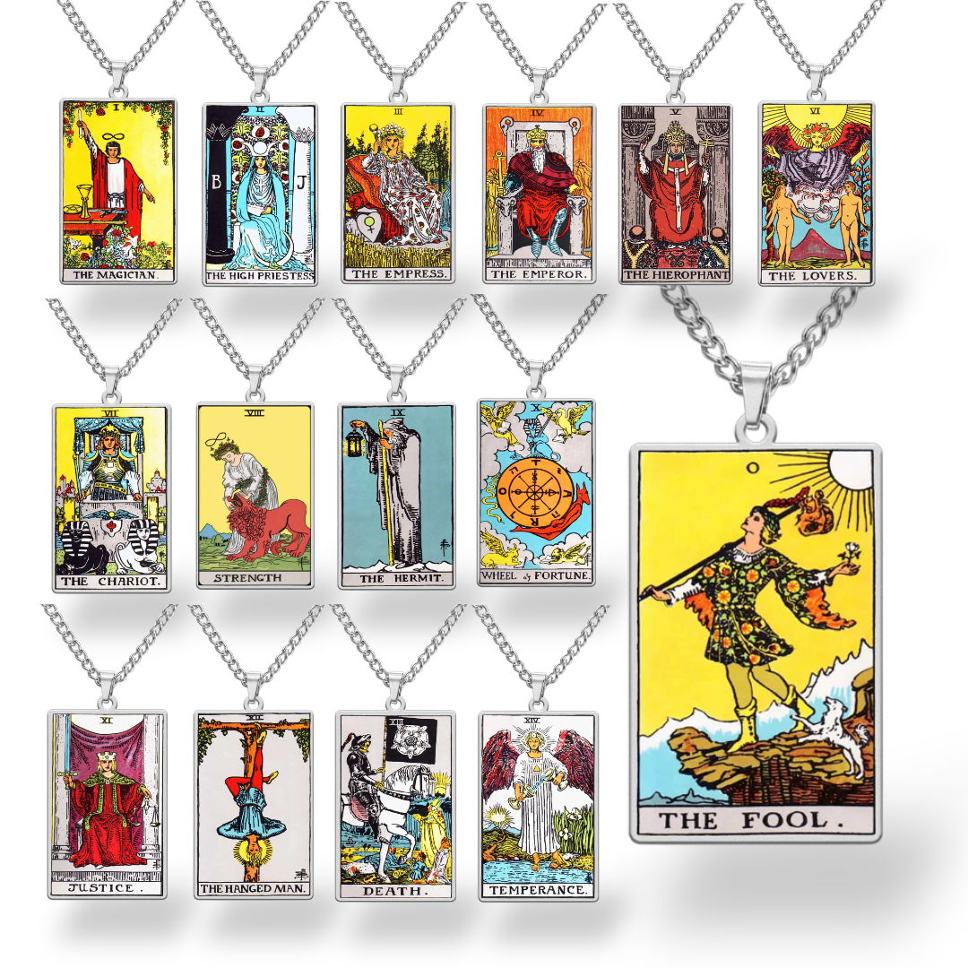 Tarot Card Necklace,Tarot Necklace For Men & Women,Tarot Card Jewelry,Stainless Steel Rider Waite Tarot Necklace,Zodiac Pendant Necklace,Hip Hop Jewelry,Bikers Necklace, Stainless Steel, No Gemstone