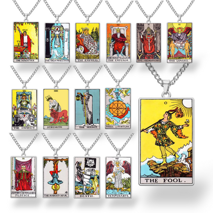 Colored Major Arcana Tarot Necklace – Stainless Steel Tarot Card Pendant • Witchy Spiritual Jewelry for Men & Women   • Apollo Tarot Shop   