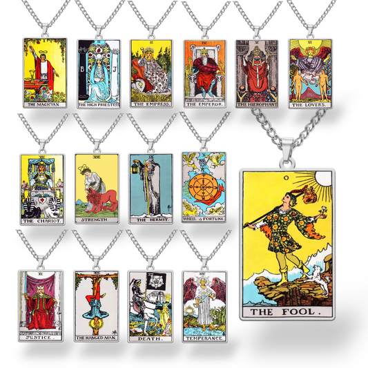 Colored Major Arcana Tarot Necklace – Stainless Steel Tarot Card Pendant • Witchy Spiritual Jewelry for Men & Women   • Apollo Tarot Shop   
