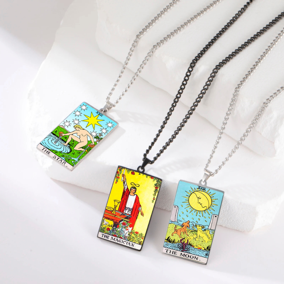 Colored Major Arcana Tarot Necklace – Stainless Steel Tarot Card Pendant • Witchy Spiritual Jewelry for Men & Women   • Apollo Tarot Shop   