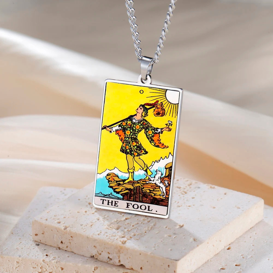 Colored Major Arcana Tarot Necklace – Stainless Steel Tarot Card Pendant • Witchy Spiritual Jewelry for Men & Women   • Apollo Tarot Shop   