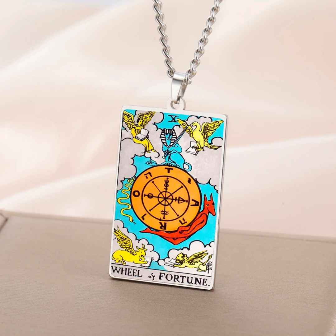 Colored Major Arcana Tarot Necklace – Stainless Steel Tarot Card Pendant • Witchy Spiritual Jewelry for Men & Women   • Apollo Tarot Shop   