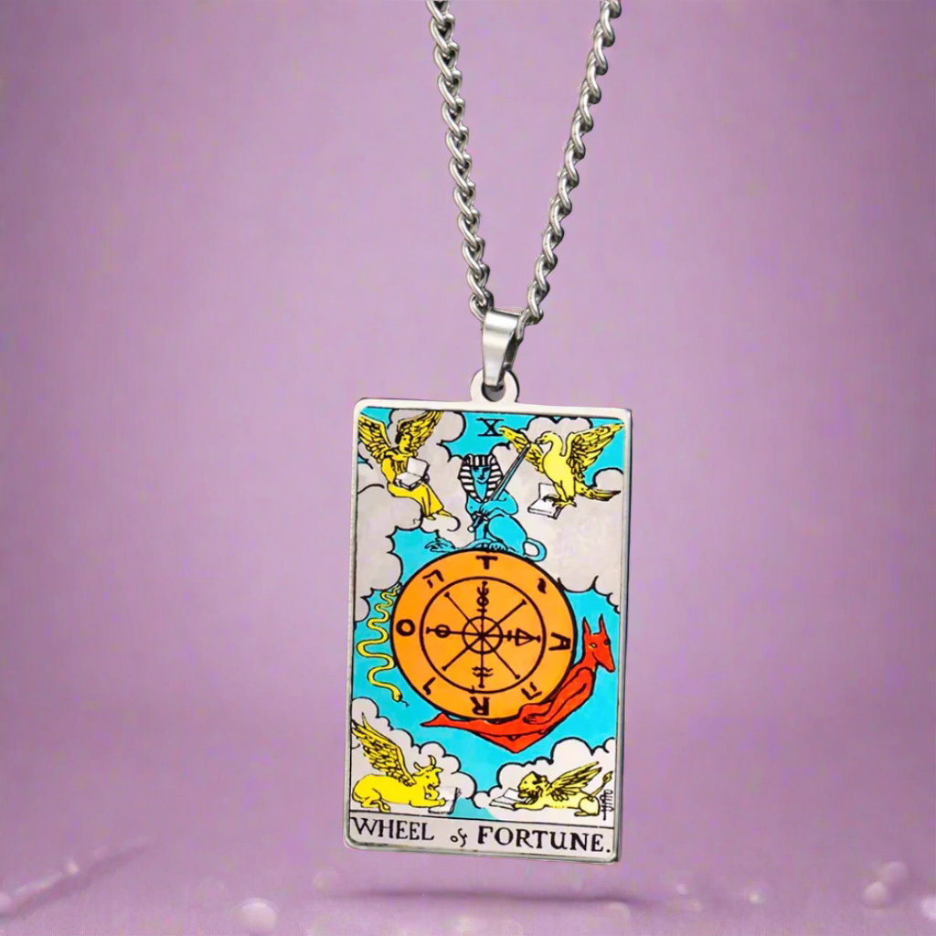 Colored Major Arcana Tarot Necklace – Stainless Steel Tarot Card Pendant • Witchy Spiritual Jewelry for Men & Women   • Apollo Tarot Shop   