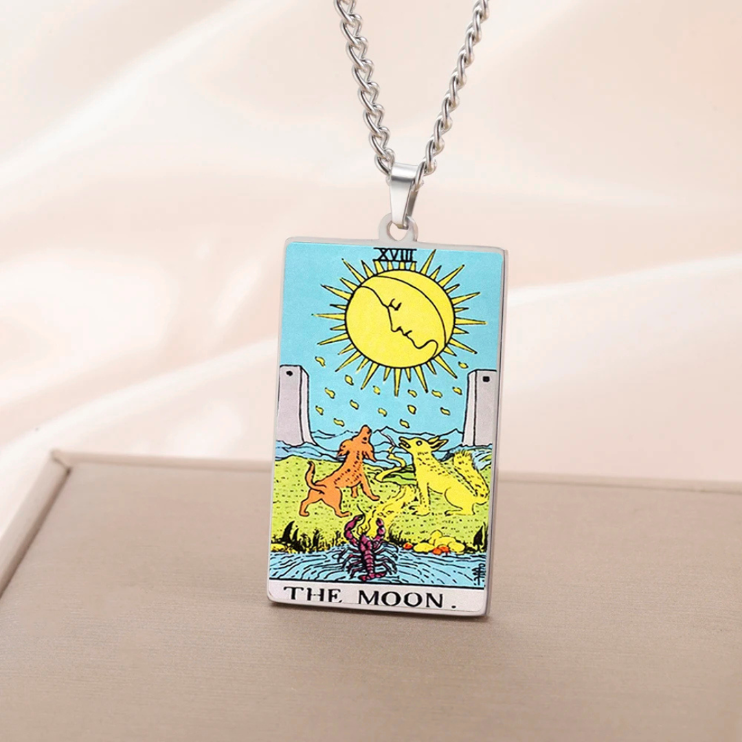 Colored Major Arcana Tarot Necklace – Stainless Steel Tarot Card Pendant • Witchy Spiritual Jewelry for Men & Women   • Apollo Tarot Shop   