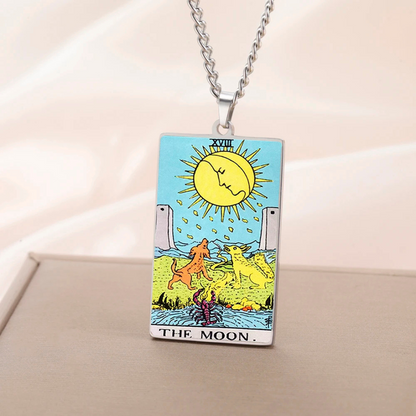 Colored Major Arcana Tarot Necklace – Stainless Steel Tarot Card Pendant • Witchy Spiritual Jewelry for Men & Women   • Apollo Tarot Shop   