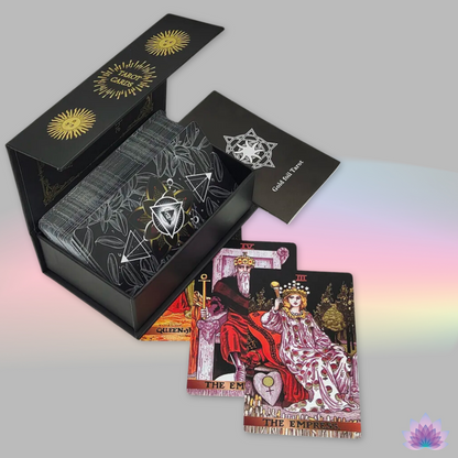 Dark Gold Foil Tarot Deck • Premium PVC Plastic Red & Black Card + Gift Box + Guidebook For Beginner Divination Witch • Classic Waite Oracle • Apollo Tarot Shop