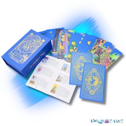 Electric Blue Gold Foil Tarot Card Deck, Waite Oracle Cards Gift Box & Guidebook • Apollo Tarot Shop