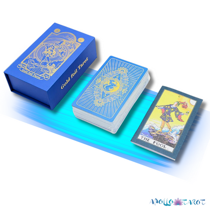 Electric Blue Gold Foil Tarot Card Deck, Waite Oracle Cards Gift Box & Guidebook • Apollo Tarot Shop