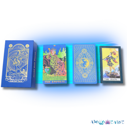 Electric Blue Gold Foil Tarot Card Deck, Waite Oracle Cards Gift Box & Guidebook • Apollo Tarot Shop