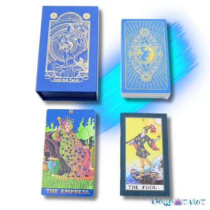 Electric Blue Gold Foil Tarot Card Deck, Waite Oracle Cards Gift Box & Guidebook • Apollo Tarot Shop