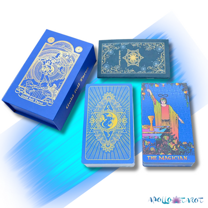 Electric Blue Gold Foil Tarot Card Deck, Waite Oracle Cards Gift Box & Guidebook • Apollo Tarot Shop