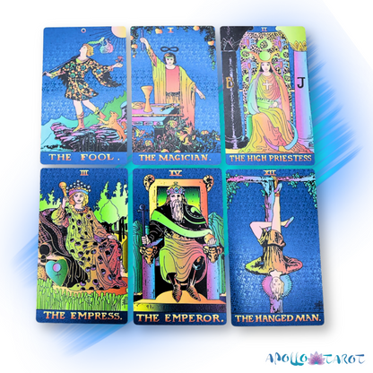 Electric Blue Gold Foil Tarot Card Deck, Waite Oracle Cards Gift Box & Guidebook • Apollo Tarot Shop