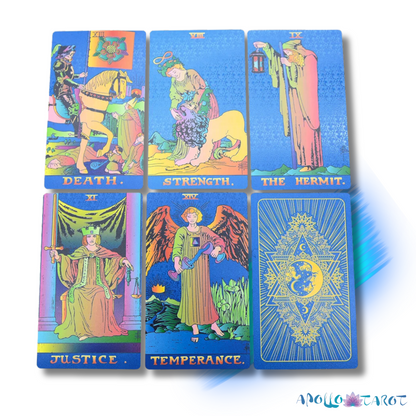 Electric Blue Gold Foil Tarot Card Deck, Waite Oracle Cards Gift Box & Guidebook • Apollo Tarot Shop