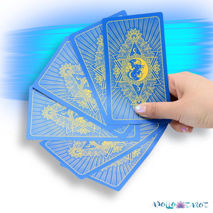 Electric Blue Gold Foil Tarot Card Deck, Waite Oracle Cards Gift Box & Guidebook • Apollo Tarot Shop