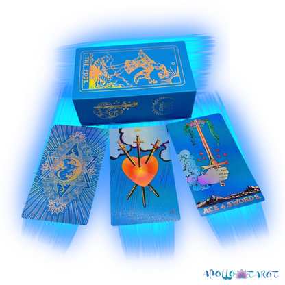 Electric Blue Gold Foil Tarot Card Deck, Waite Oracle Cards Gift Box & Guidebook • Apollo Tarot Shop