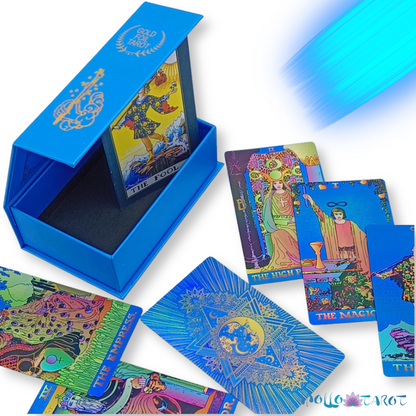 Electric Blue Gold Foil Tarot Card Deck, Waite Oracle Cards Gift Box & Guidebook • Apollo Tarot Shop