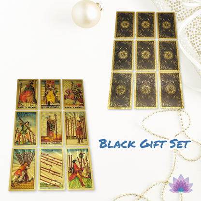 Gold Foil Tarot Cards Deck Premium Gift Box • Classic Waite Plastic Tear-Resistant Card + Velvet Bag + Wood Stand + Guidebook Divination Set • Apollo Tarot Shop