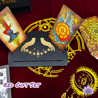 Gold Foil Tarot Cards Deck Premium Gift Box • Classic Waite Plastic Tear-Resistant Card + Velvet Bag + Wood Stand + Guidebook Divination Set • Apollo Tarot Shop