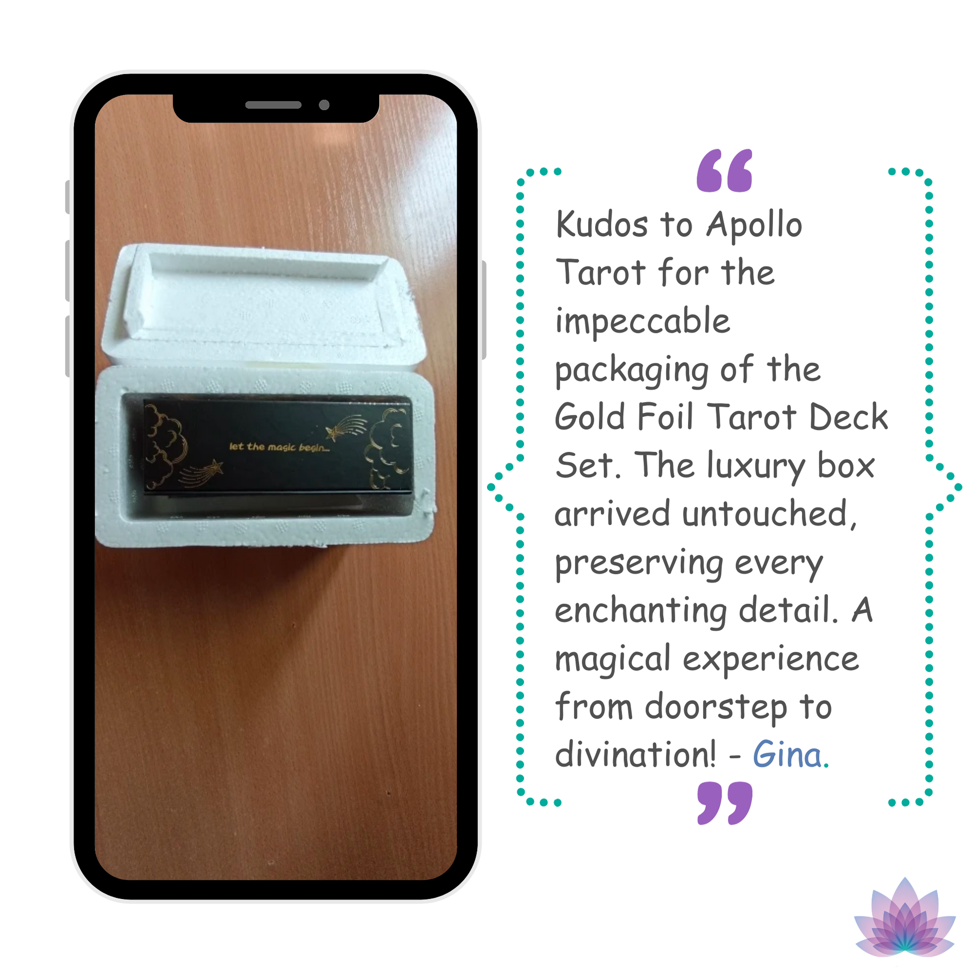 Gold Foil Tarot Deck On A Luxury Box With Wooden Card Stand And Guidebook For Beginner Divination Witch • Traditional Waite Premium Colored PVC Cards With Black Background And Gold Lines • Apollo Tarot Shop