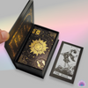 Load image into Gallery viewer, Gold Foil Tarot Deck On A Luxury Box With Wooden Card Stand And Guidebook For Beginner Divination Witch • Traditional Waite Premium Colored PVC Cards With Black Background And Gold Lines • Apollo Tarot Shop