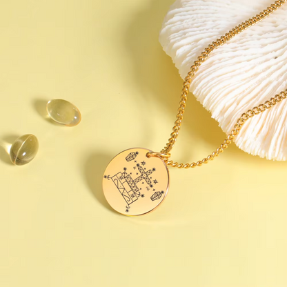 Gold Voodoo Veve Sigil Charm Necklace • Vodou Lwa Loa Amulet Talisman • Stainless Steel Pendant For Afro Spiritual Men And Witchy Women • Apollo Tarot Esoteric Jewelry Shop