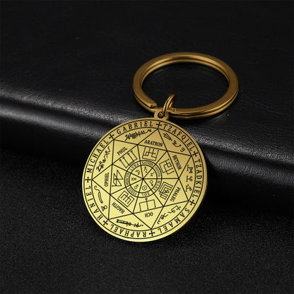 Sigil Of The Seven Archangels Keyring • Solomon Seal Kabbalah Amulet Pendant Keychain • Stainless Steel Talisman Charm Jewelry • Apollo Tarot Shop