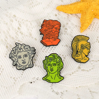 Greek Mythology Pin • Medusa Prometheus Achilles Dionysus Head Brooch • Doodle Ancient Roman Deity Badge • Pagan Worship Witchy Pins • Apollo Tarot Shop