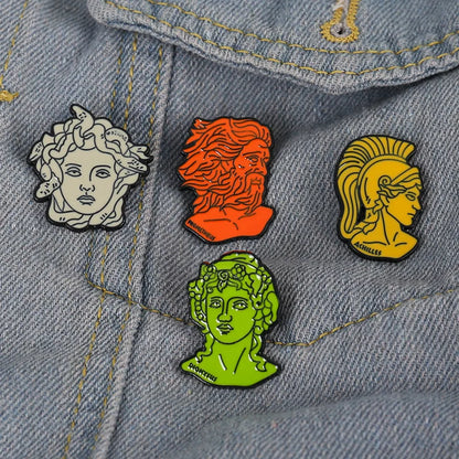 Greek Mythology Pin • Medusa Prometheus Achilles Dionysus Head Brooch • Doodle Ancient Roman Deity Badge • Pagan Worship Witchy Pins • Apollo Tarot Shop