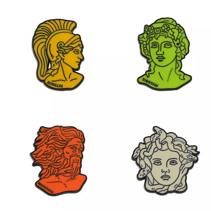 Greek Mythology Pin • Medusa Prometheus Achilles Dionysus Head Brooch • Doodle Ancient Roman Deity Badge • Pagan Worship Witchy Pins • Apollo Tarot Shop