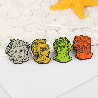 Greek Mythology Pin • Medusa Prometheus Achilles Dionysus Head Brooch • Doodle Ancient Roman Deity Badge • Pagan Worship Witchy Pins • Apollo Tarot Shop