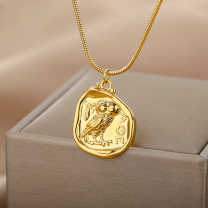 Athena Owl Coin Necklace | Ancient Greek Tetradrachm Choker | Athenian AOE Letters Carved Pendant | Freedom Jewelry Amulet | Apollo Tarot Shop