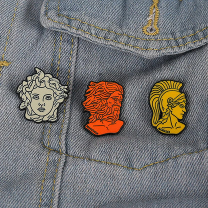 Greek Mythology Pin • Medusa Prometheus Achilles Dionysus Head Brooch • Doodle Ancient Roman Deity Badge • Pagan Worship Witchy Pins • Apollo Tarot Shop