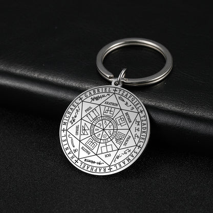 Sigil Of The Seven Archangels Keyring • Solomon Seal Kabbalah Amulet Pendant Keychain • Stainless Steel Talisman Charm Jewelry • Apollo Tarot Shop